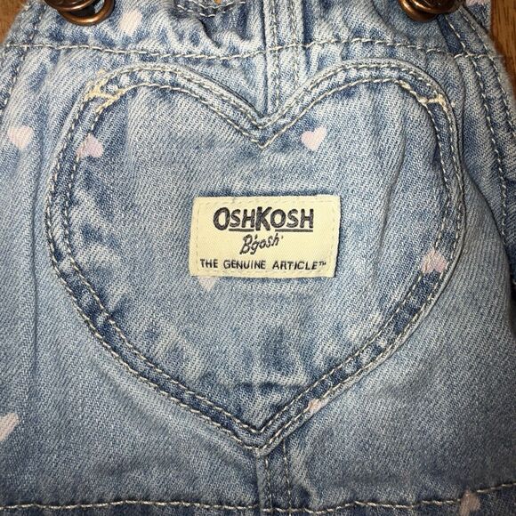 OshKosh B'Gosh Toddler Girl’s Denim Overalls with Hearts Size 18 months Snaps - Picture 4 of 14
